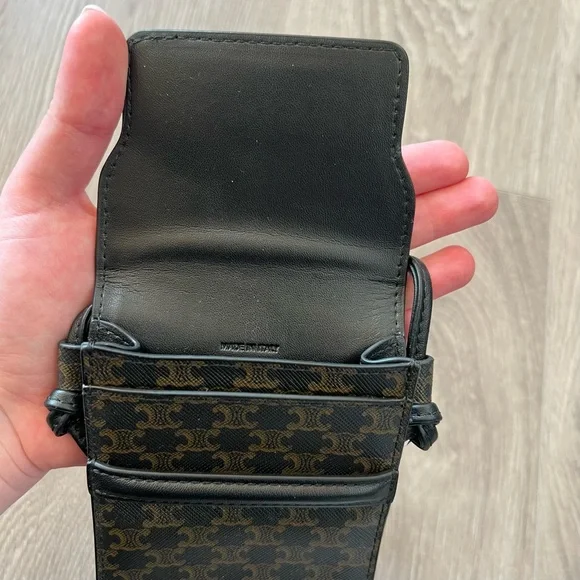 Celine × Hedi Slimane PHONE POUCH Bag WITH FLAP IN TRIOMPHE CANVAS AND LAMBSKIN - Picture 6 of 11